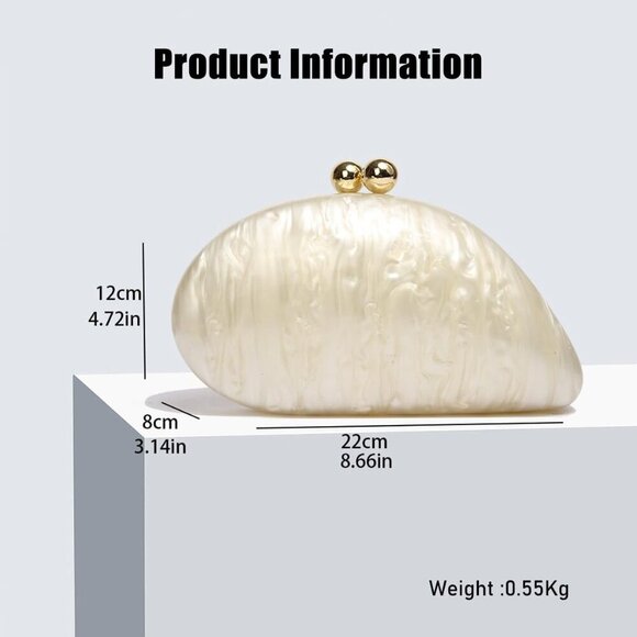 Acrylic Shell Bag Clutch Evening Purse Crossbody for Women Wedding Party - Picture 6 of 6